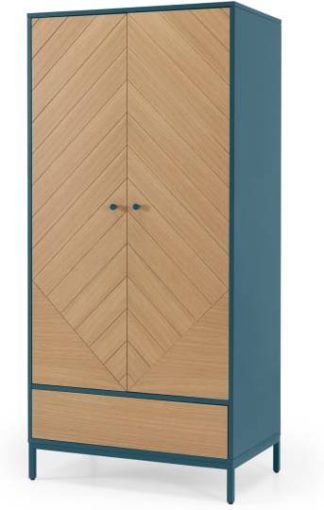 An Image of Mera Double Wardrobe, Oak & Teal