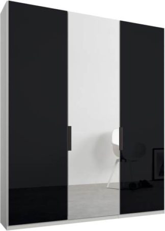 An Image of Caren 3 door 150cm Hinged Wardrobe, White Frame, Basalt Grey Glass & Mirror Doors, Classic Interior