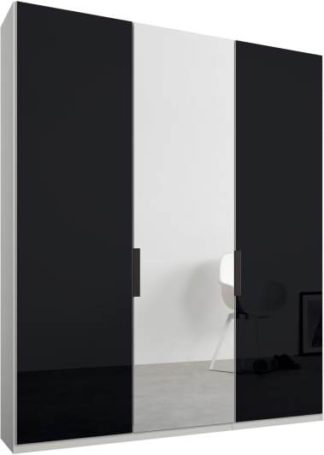 An Image of Caren 3 door 150cm Hinged Wardrobe, White Frame, Basalt Grey Glass & Mirror Doors, Premium Interior
