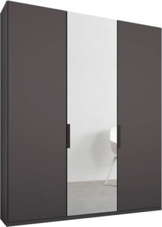 An Image of Caren 3 door 150cm Hinged Wardrobe, Graphite Grey Frame, Matt Graphite Grey & Mirror Doors, Classic Interior