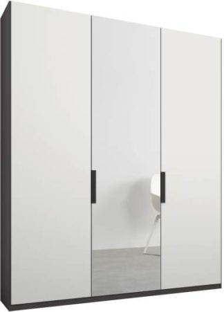 An Image of Caren 3 door 150cm Hinged Wardrobe, Graphite Grey Frame, Matt White & Mirror Doors, Classic Interior