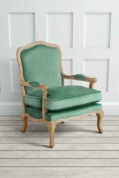 47e19a4afc87799a0c4b41963f395dda2344fbe84f97c15dc6d2260797b65f66.jpg An Image of Le Brun - French Oak Jade Occasional Armchair