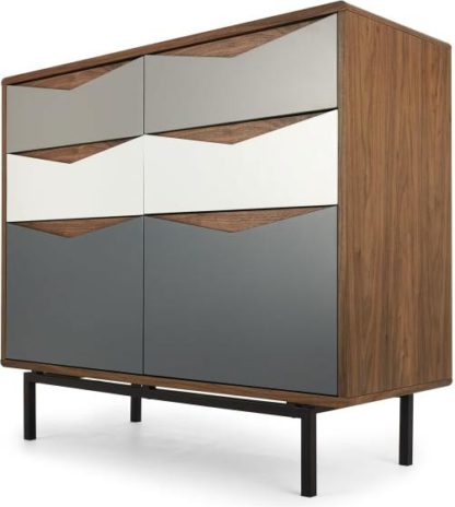 An Image of Louis Wide Chest Of Drawers, Walnut and Charcoal