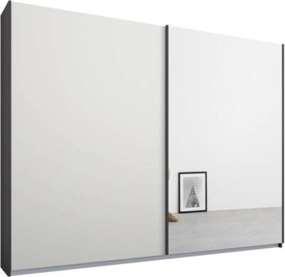 An Image of Malix 2 door 225cm Sliding Wardrobe, Graphite Grey frame,Matt White & Mirror doors , Premium Interior