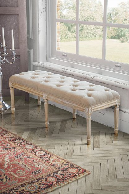 An Image of French Louis Style shabby chic hand carved Long Bench
