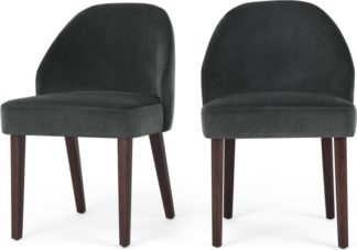 An Image of Set of 2 Alec Dining Chairs, Midnight Grey Velvet and Dark Stain