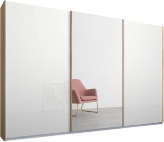 An Image of Malix 3 door 270cm Sliding Wardrobe, Oak frame,White Glass & Mirror doors , Classic Interior