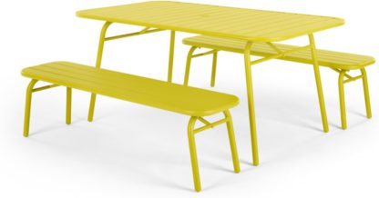 An Image of MADE Essentials Tice Garden Dining Bench Set, Chartreuse