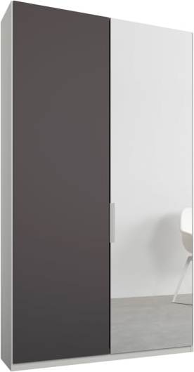 An Image of Caren 2 door 100cm Hinged Wardrobe, White Frame, Matt Graphite Grey & Mirror Doors, Classic Interior