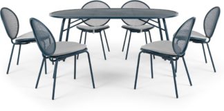 An Image of Toluka Garden 6 Seat Dining Table Set, Dark Blue