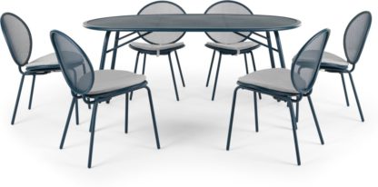 An Image of Toluka Garden 6 Seat Dining Table Set, Dark Blue