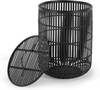 An Image of Kurino Bamboo Laundry Basket with Lid, Black