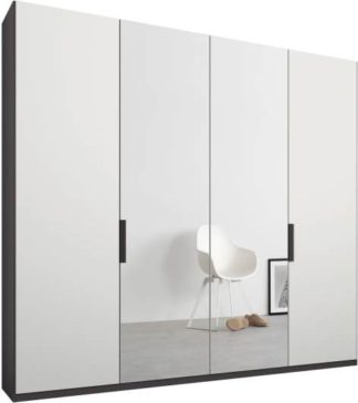 An Image of Caren 4 door 200cm Hinged Wardrobe, Graphite Grey Frame, Matt White & Mirror Doors, Classic Interior
