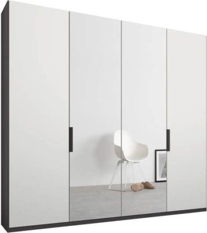 An Image of Caren 4 door 200cm Hinged Wardrobe, Graphite Grey Frame, Matt White & Mirror Doors, Standard Interior