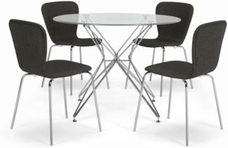 An Image of Belden Dining Table and 4 Upholstered Chair Set, Chrome and Grey