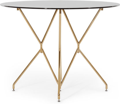 An Image of Dashiel Round Dining Table, Smoked Glass and Brass