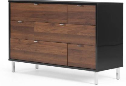 An Image of Latymer Multi Chest of Drawers, Walnut Effect and Black Gloss