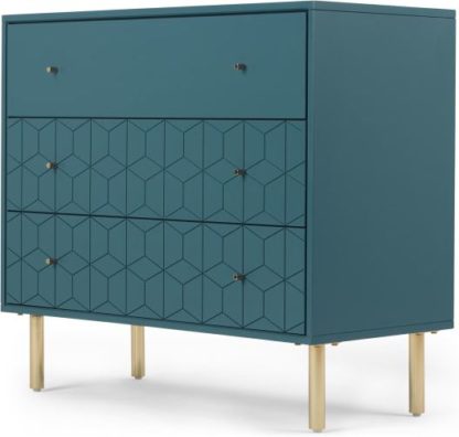 An Image of Hedra Chest Of Drawers, Blue and Brass