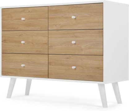 53adf8ca233c0fab99c08a5c4553c687e974a3c6a788e28f73f7f9f80e5609b3.jpg An Image of Made Essentials Larsen Wide Chest Of Drawers, Oak Effect and White