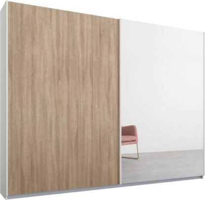 53decabe6bf29c06c9de78ae5f460b5c6762d2ed694d43104f2354cd2560a48d.jpg An Image of Malix 2 door 225cm Sliding Wardrobe, White frame,Oak & Mirror doors, Standard Interior