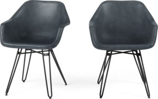 An Image of Set of 2 Hektor Tub Dining Chair, Grey Leather and Black