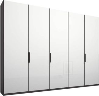 An Image of Caren 5 door 250cm Hinged Wardrobe, Graphite Grey Frame, White Glass Doors, Classic Interior