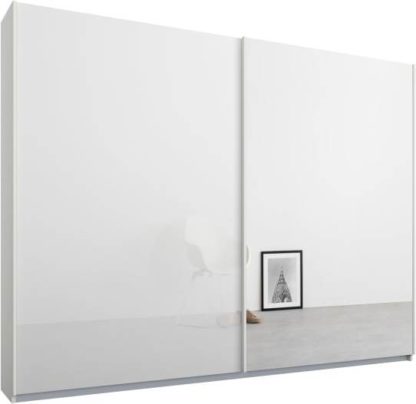 An Image of Malix 2 door 225cm Sliding Wardrobe, White frame,White Glass & Mirror doors, Standard Interior
