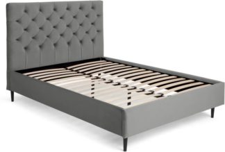 An Image of Skye Double Bed, Light Grey Velvet and Black Legs