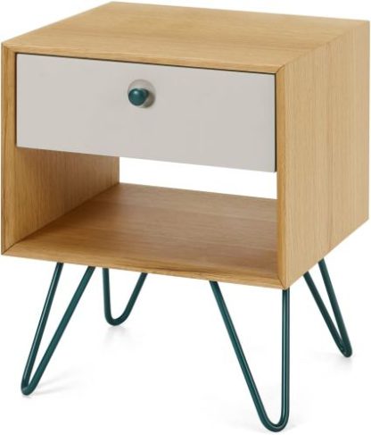 An Image of Dotty Bedside Table, Oak & Grey