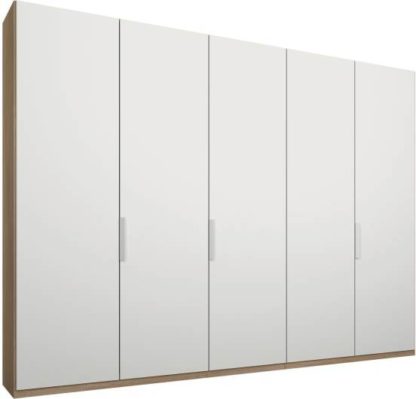 An Image of Caren 5 door 250cm Hinged Wardrobe, Oak Frame, Matt White Doors, Classic Interior