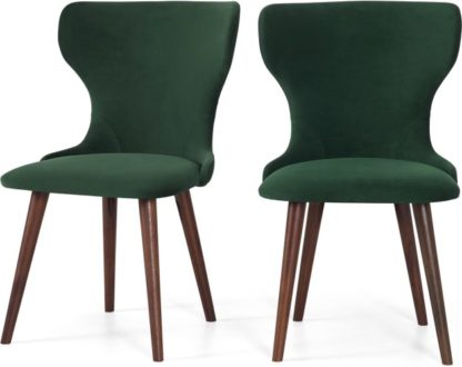 An Image of Set of 2 Bjorg Dining Chairs, Pine Green Velvet and Walnut