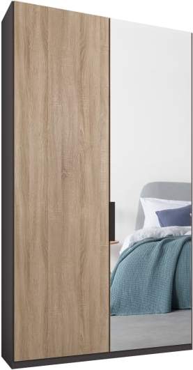 An Image of Caren 2 door 100cm Hinged Wardrobe, Graphite Grey Frame, Oak & Mirror Doors, Classic Interior