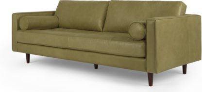 An Image of Scott 3 Seater Sofa, Chalk Olive Premium Leather