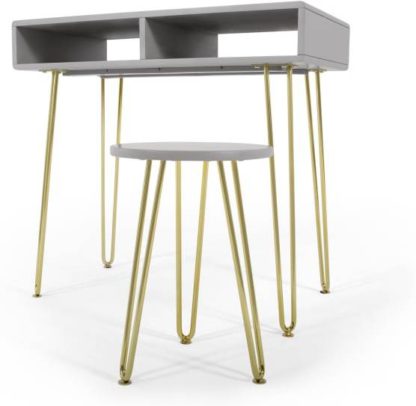 5b781c8c7691134213b73b43f3eb15dc8f184cd8363ebc6f71c929756e255cfb.jpg An Image of Cal Desk and Stool Set, Grey and Brass