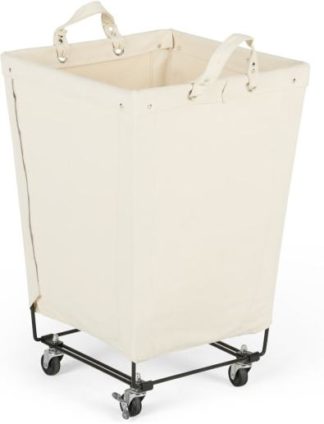 An Image of Dennie Large Canvas Square Laundry Cart, Black & Cream