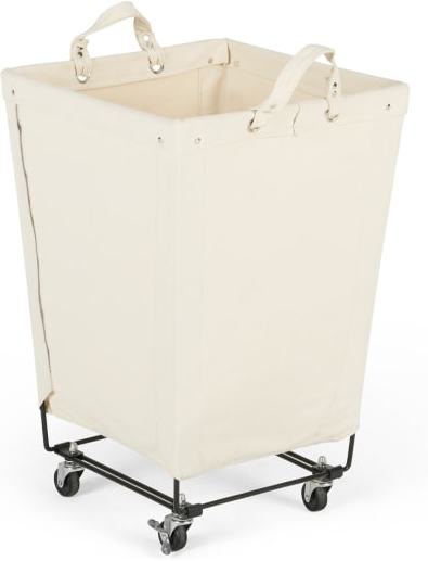 5c0cff11e2e509dd531c596221f94b1b83c15fac82af834f76e9b7dda18dc6b4.jpg An Image of Dennie Large Canvas Square Laundry Cart, Black & Cream