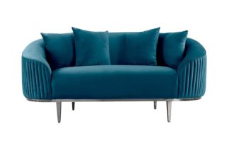 An Image of Ella Two Seat Sofa - Peacock - Polished chrome base