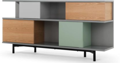 An Image of Fowler Low Shelving Unit, Multicolour Oak