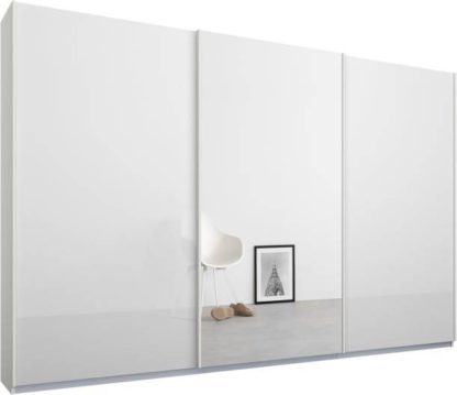 An Image of Malix 3 door 270cm Sliding Wardrobe, White frame,White Glass & Mirror doors, Standard Interior