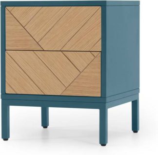 An Image of Mera Bedside Table, Oak & Teal