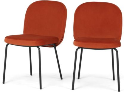An Image of Set of 2 Safia Dining Chairs, Flame Orange Velvet