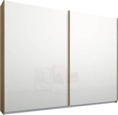 An Image of Malix 2 door 225cm Sliding Wardrobe, Oak frame,White Glass doors , Premium Interior