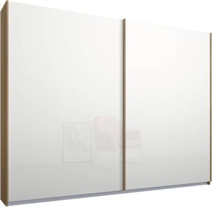 An Image of Malix 2 door 225cm Sliding Wardrobe, Oak frame,White Glass doors, Standard Interior