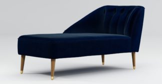 An Image of Custom MADE Margot Left Hand Facing Chaise,Dark Navy Cotton Velvet with Light Wood Brass Leg