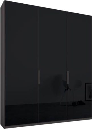 An Image of Caren 3 door 150cm Hinged Wardrobe, Graphite Grey Frame, Basalt Grey Glass Doors, Premium Interior