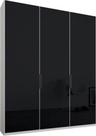 An Image of Caren 3 door 150cm Hinged Wardrobe, White Frame, Basalt Grey Glass Doors, Premium Interior