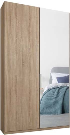 An Image of Caren 2 door 100cm Hinged Wardrobe, Oak Frame, Oak & Mirror Doors, Classic Interior