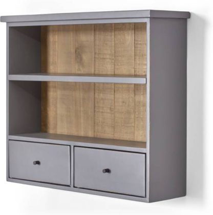 An Image of Iona Wall Mounted Shelving Unit, Solid Pine and Pebble Grey