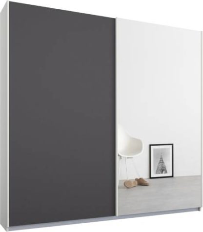 An Image of Malix 2 door 181cm Sliding Wardrobe, White frame,Matt Graphite Grey & Mirror doors , Classic Interior
