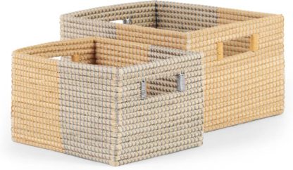 An Image of Havana Seagrass Set of 2 Baskets, Mustard Yellow